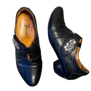 Think! Low Heels Sz 38 EU 7.5-8 US Black Leather Hook & Loop Closure
